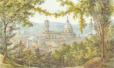 Blick auf Florenz (Aquarell von Felix Mendelssohn, 1830); via Wikimedia Commons